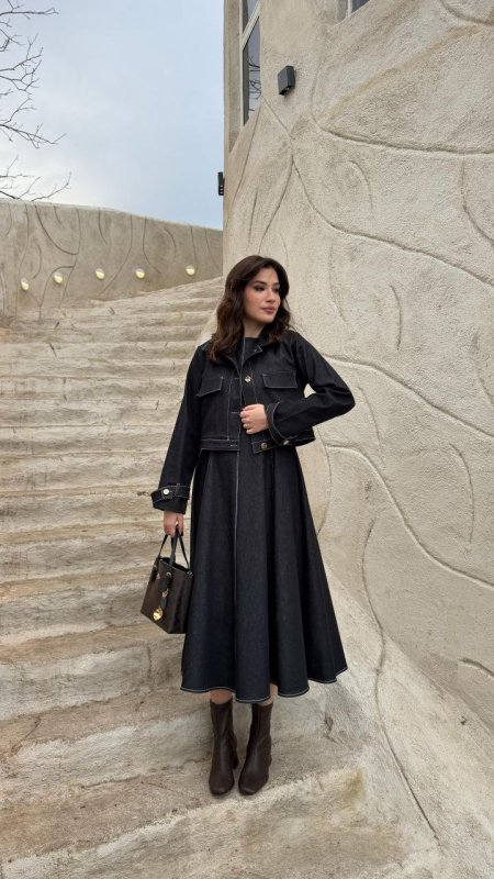 طقم جينز -فستان مع جكيت