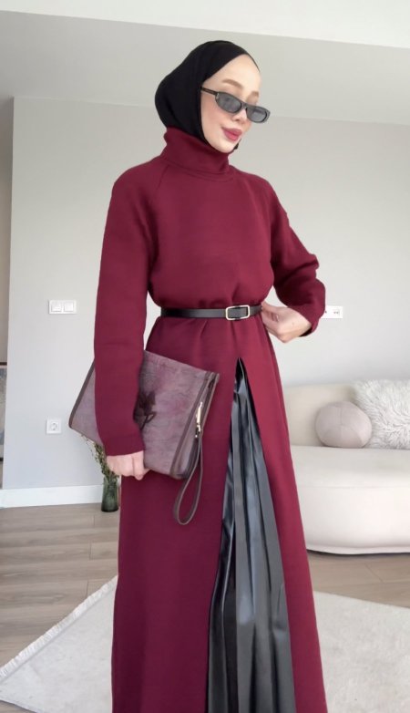 طقم فستان مع تنورة جلد